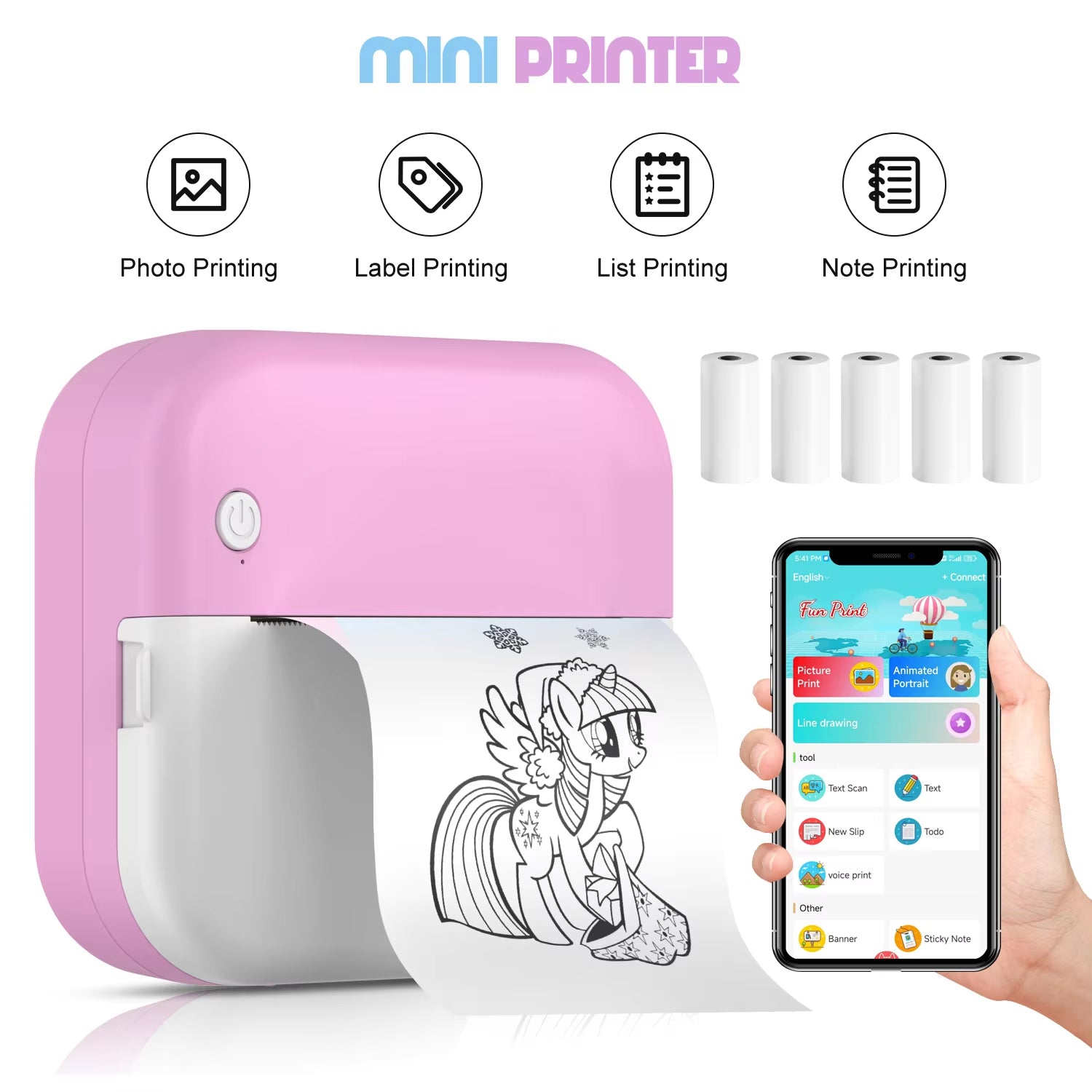 Portable Mini Pocket Printer Note Photo Label Memo Printing Bluetooth Wireless Inkless Thermal Printer 200Dpi Impresora Portátil