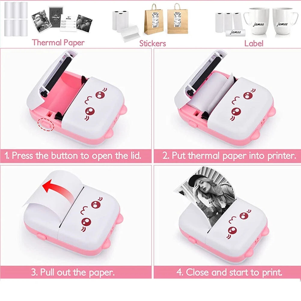 Mini Printer Portable, Pocket Thermal Printer, Wireless Bluetooth Printer Compatible with Ios Android for Picture Receipt Label Note Printing